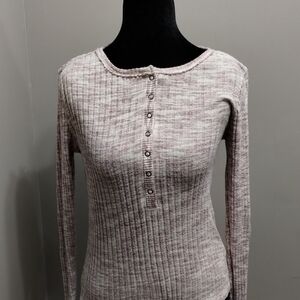 Old Navy Women's V-Neck Sweater - Marled Pink and Cream
